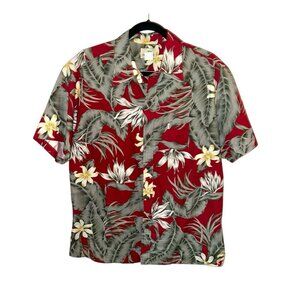 Paradise Bay Red And Green Floral 100% Cotton Made in Hawaii Resort Shirt Large